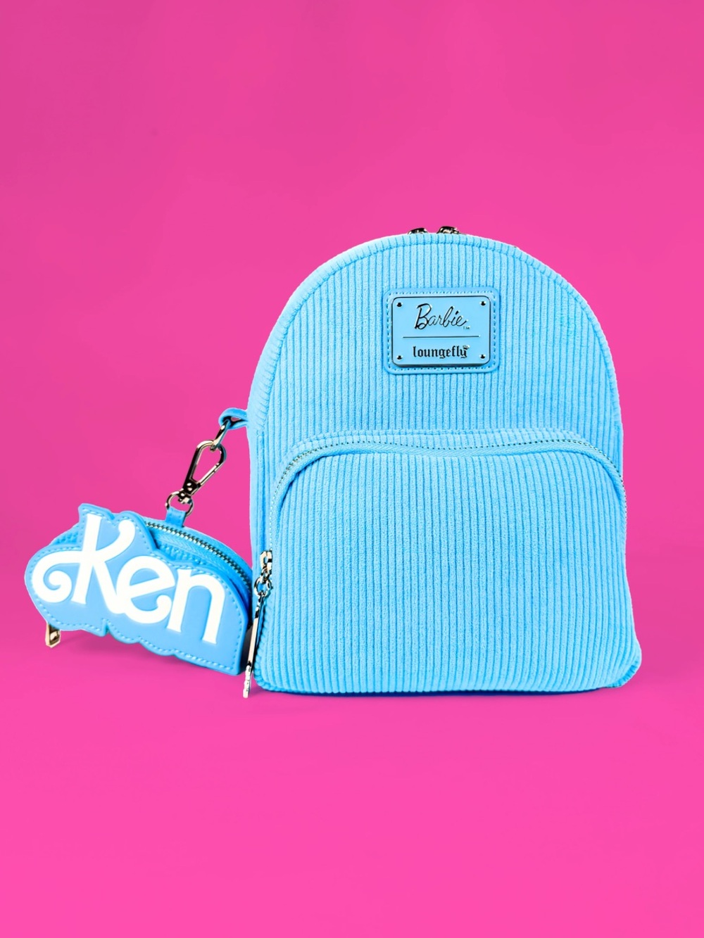 NWT Barbie Loungefly Light Blue Mini Convertible Backpack with Ken Charm
